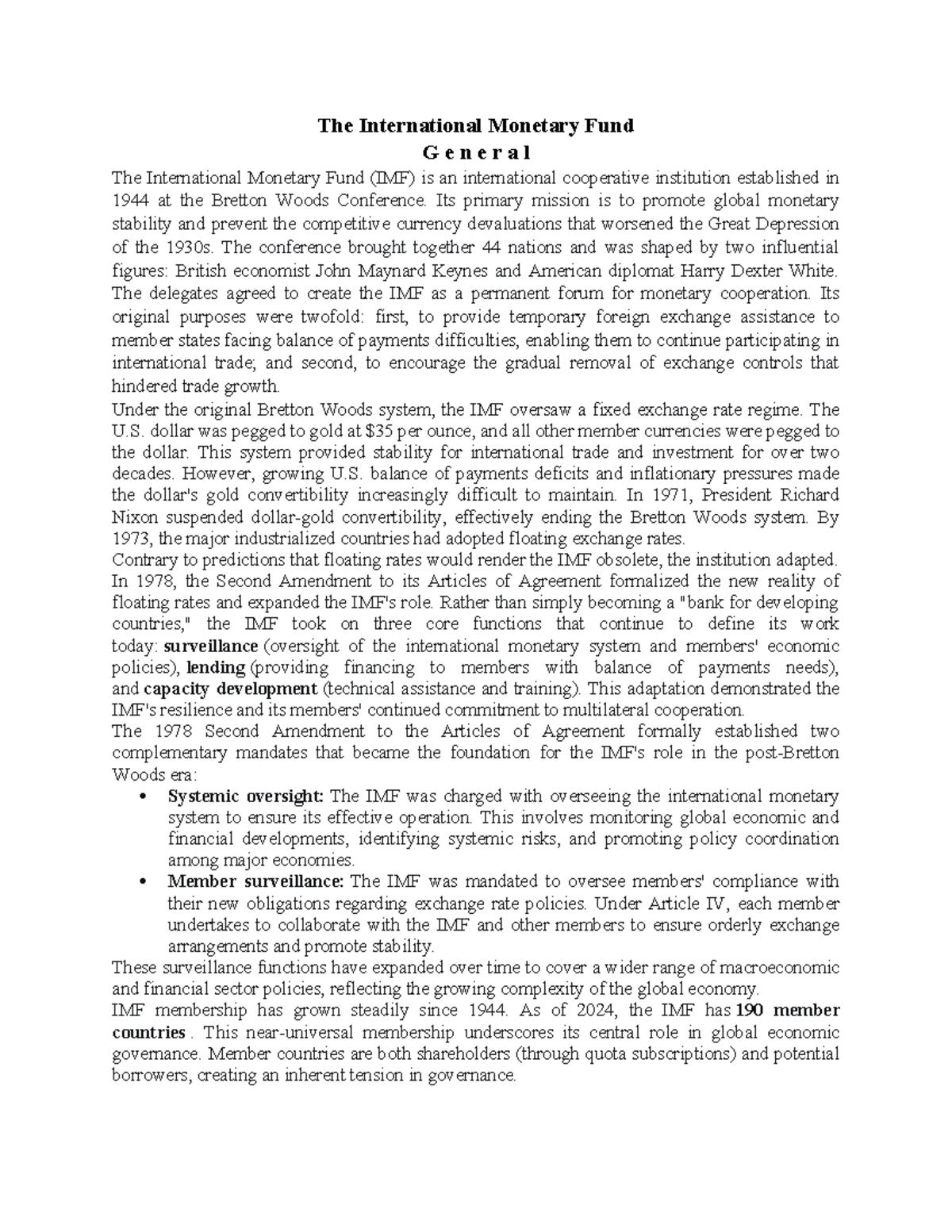 2-IMF Overview: History, Functions, and Governance Challenges - Studocu
