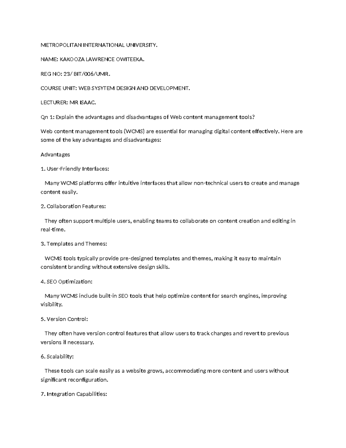 WEB SYSTEMS DESIGN & DEV: WCMS Advantages & Disadvantages - Studocu