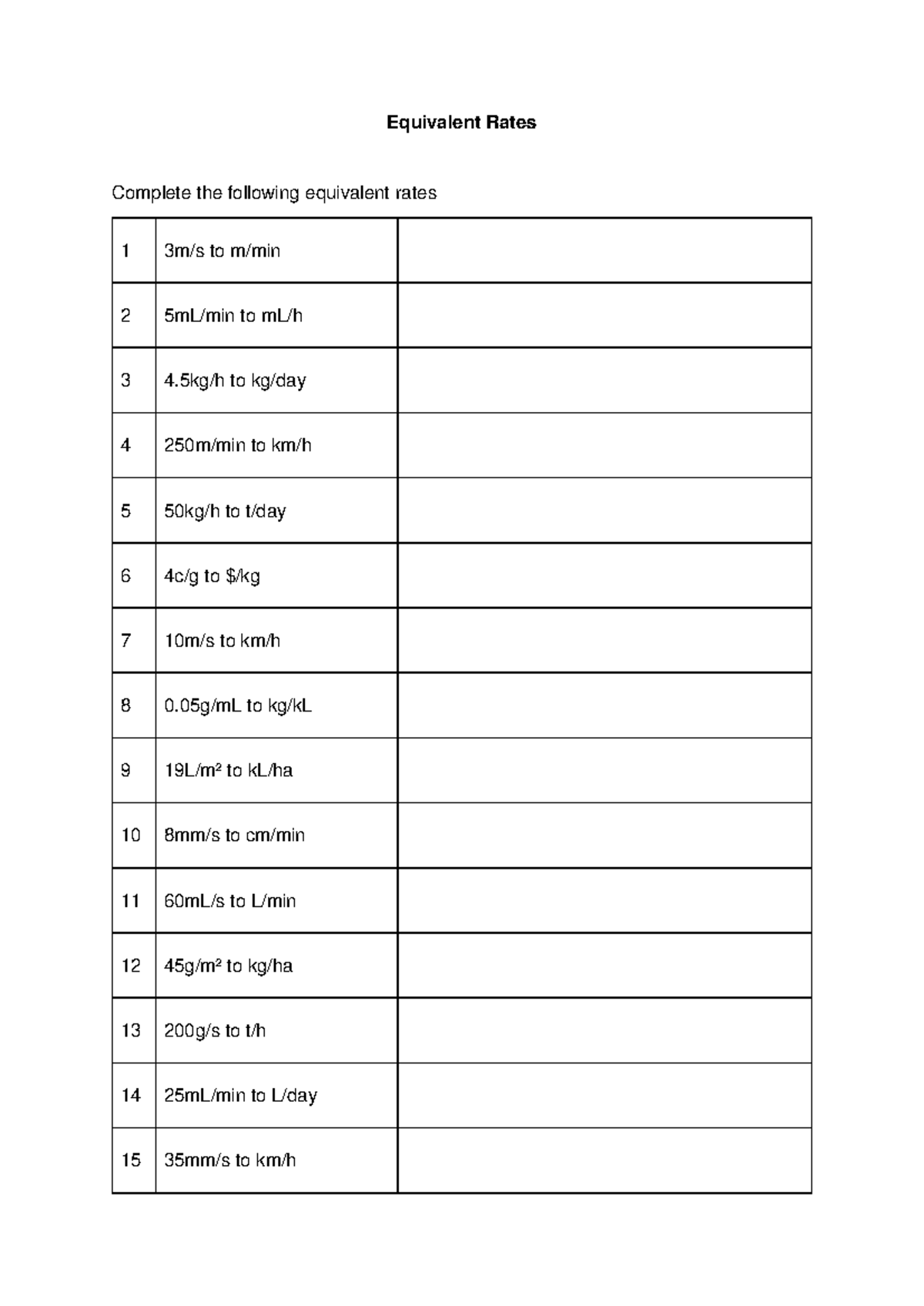 Equivalent Rates - Equivalent Rates Complete the following equivalent ...