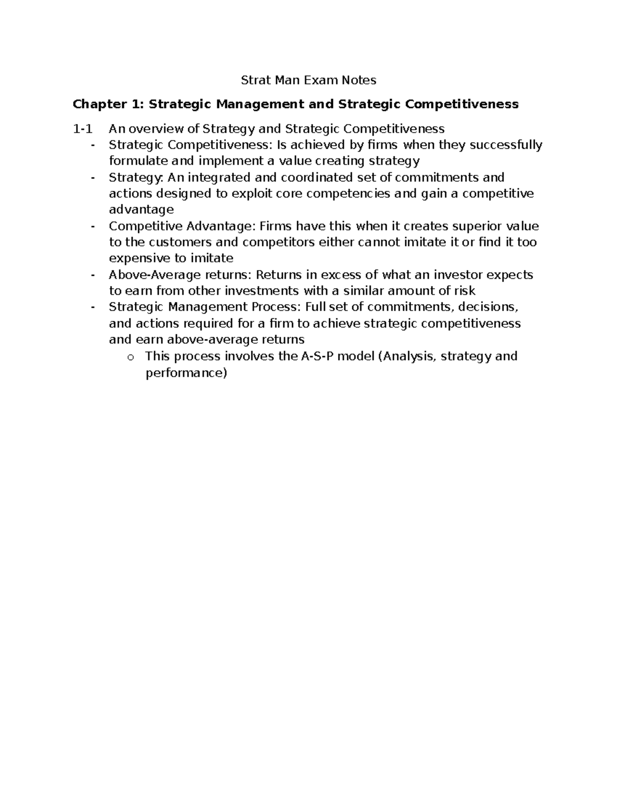 Strategic Management Exam Notes: Chapters 1-2 Overview - Studocu