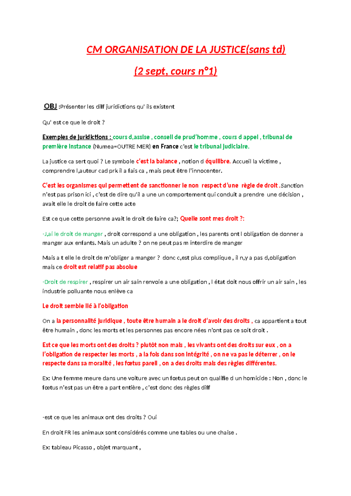 CM Organisation de la Justice : Juridictions et Principes Fondamentaux ...