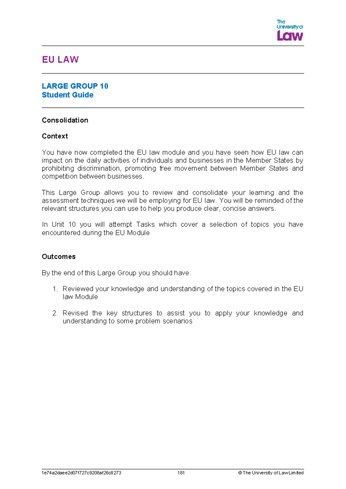 2425 eu lg10 ce01 student guide - EU LAW LARGE GROUP 10 Student Guide ...
