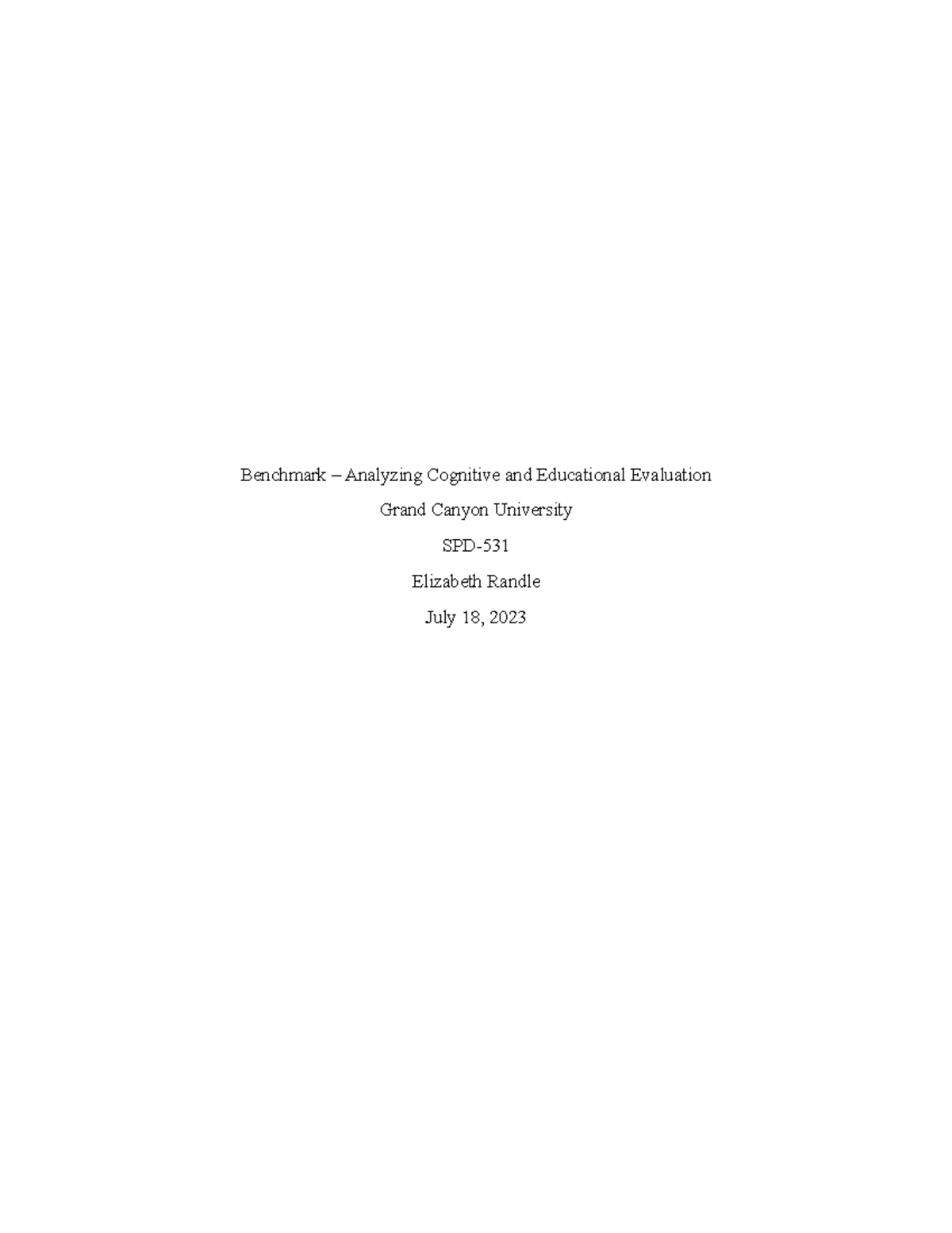 Benchmark Analyzing Cognitive and Educational Evaluation SPD531 0718 ...