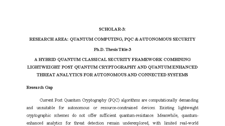 Ph.D. Thesis: Hybrid Quantum-Classical Security Framework for PQC - Studocu