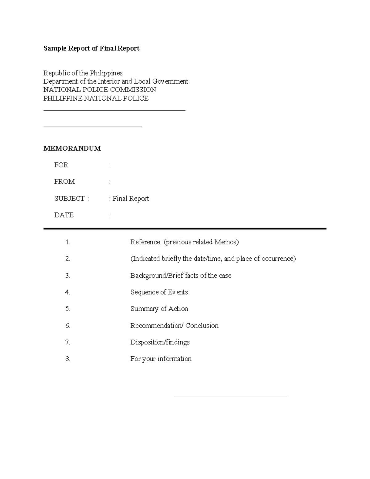 Sample Format of Investigation Report - Sample Format of Investigation ...