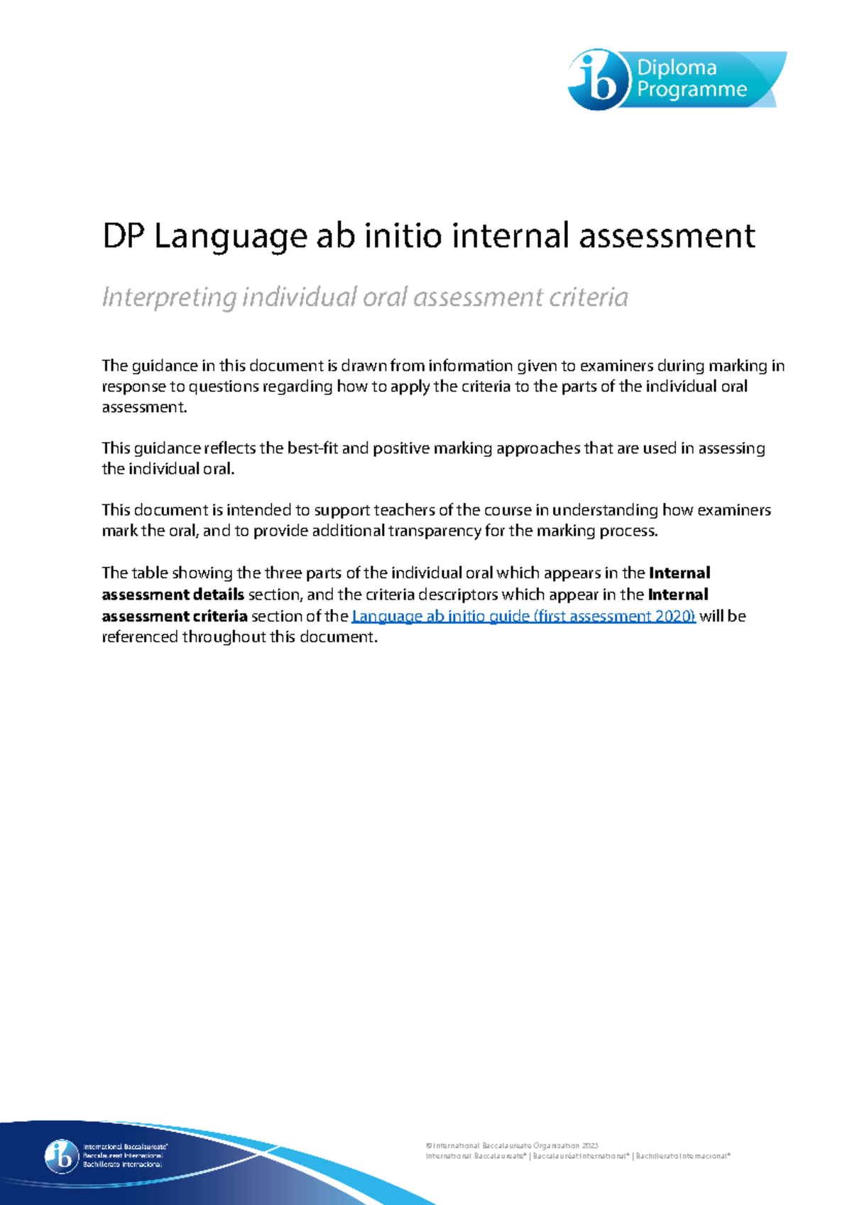 DP Language Ab Initio IA: Understanding Individual Oral Assessment ...