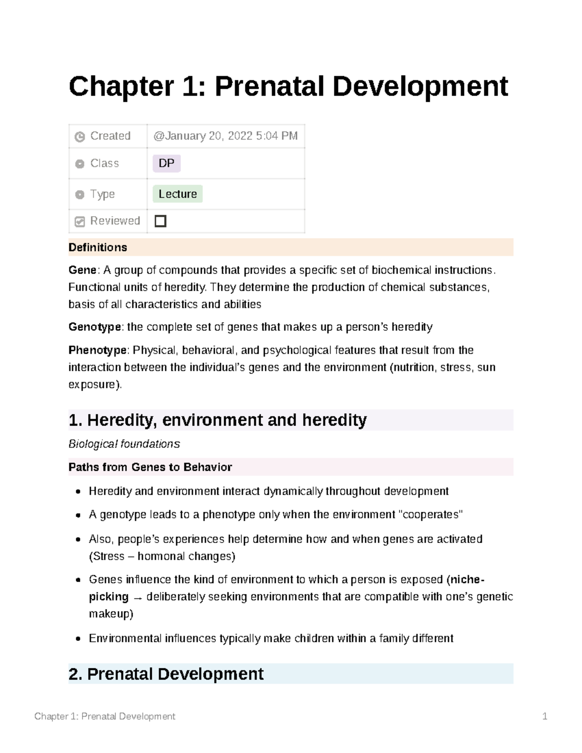 Chapter 1: Prenatal Development (DP Lecture Notes) - Studocu