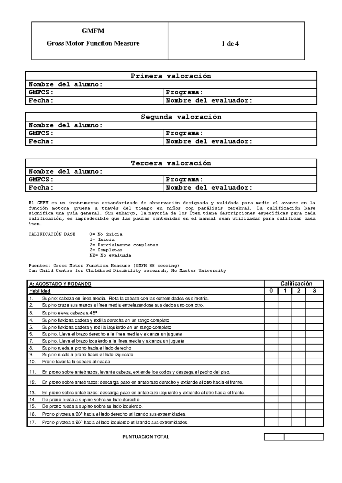 GMFM Actividad - guia para examen final - Gross Motor Function Measure ...