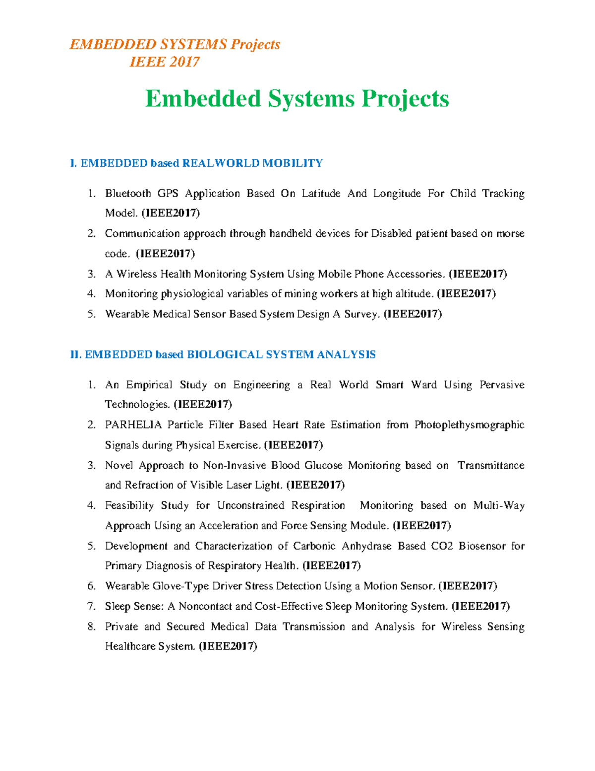 EMBEDDED SYSTEMS Projects 2017: Innovations in Real-World Applications ...
