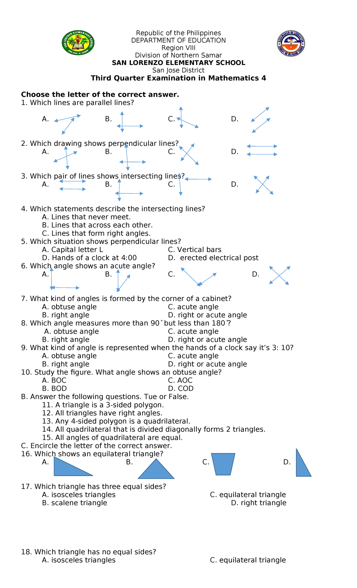 461019016 Third Quarter Examination in Mathematics 4 - Republic of the ...
