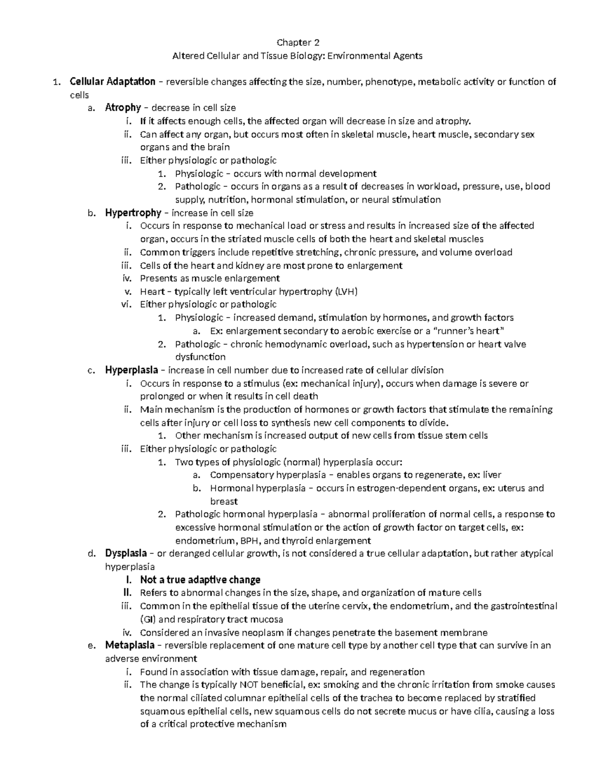 Chapter 2 Notes: Altered Cellular & Tissue Biology - Environmental ...
