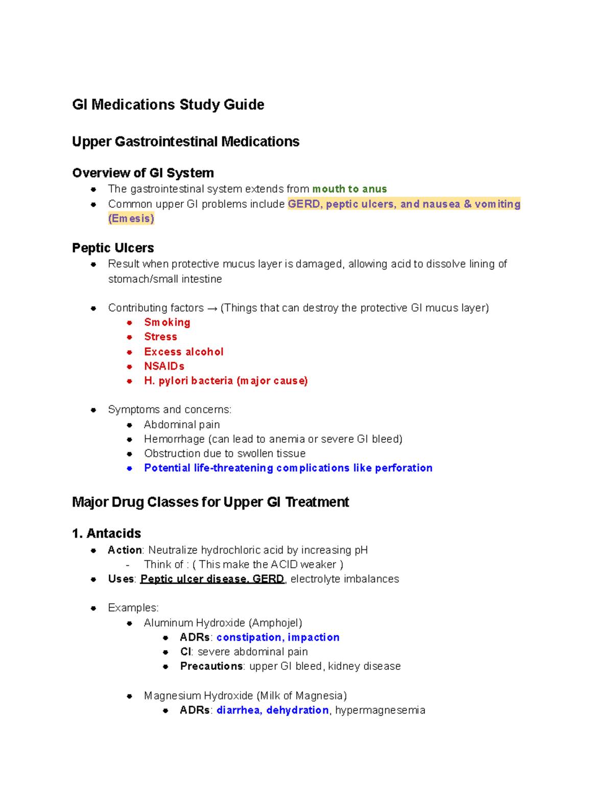 GI Medications Study Guide: Upper GI Treatment Essentials for Students ...