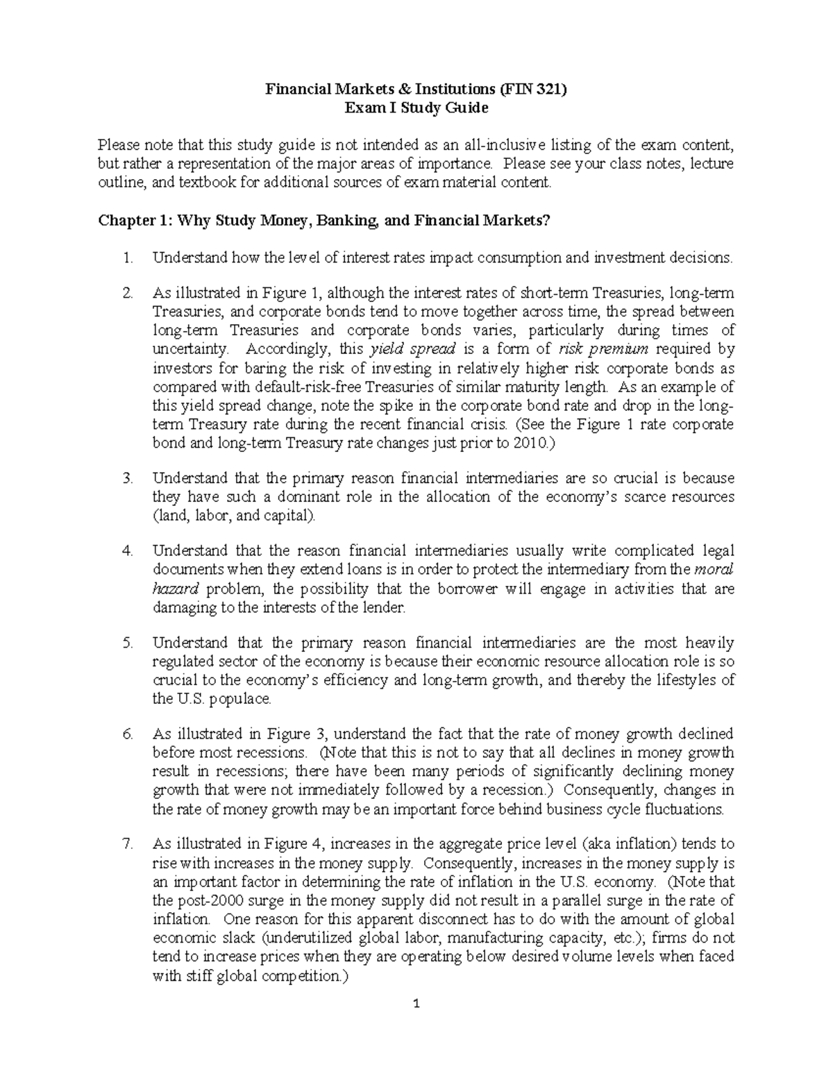 FIN 321: Exam I Study Guide on Financial Markets & Interest Rates - Studocu
