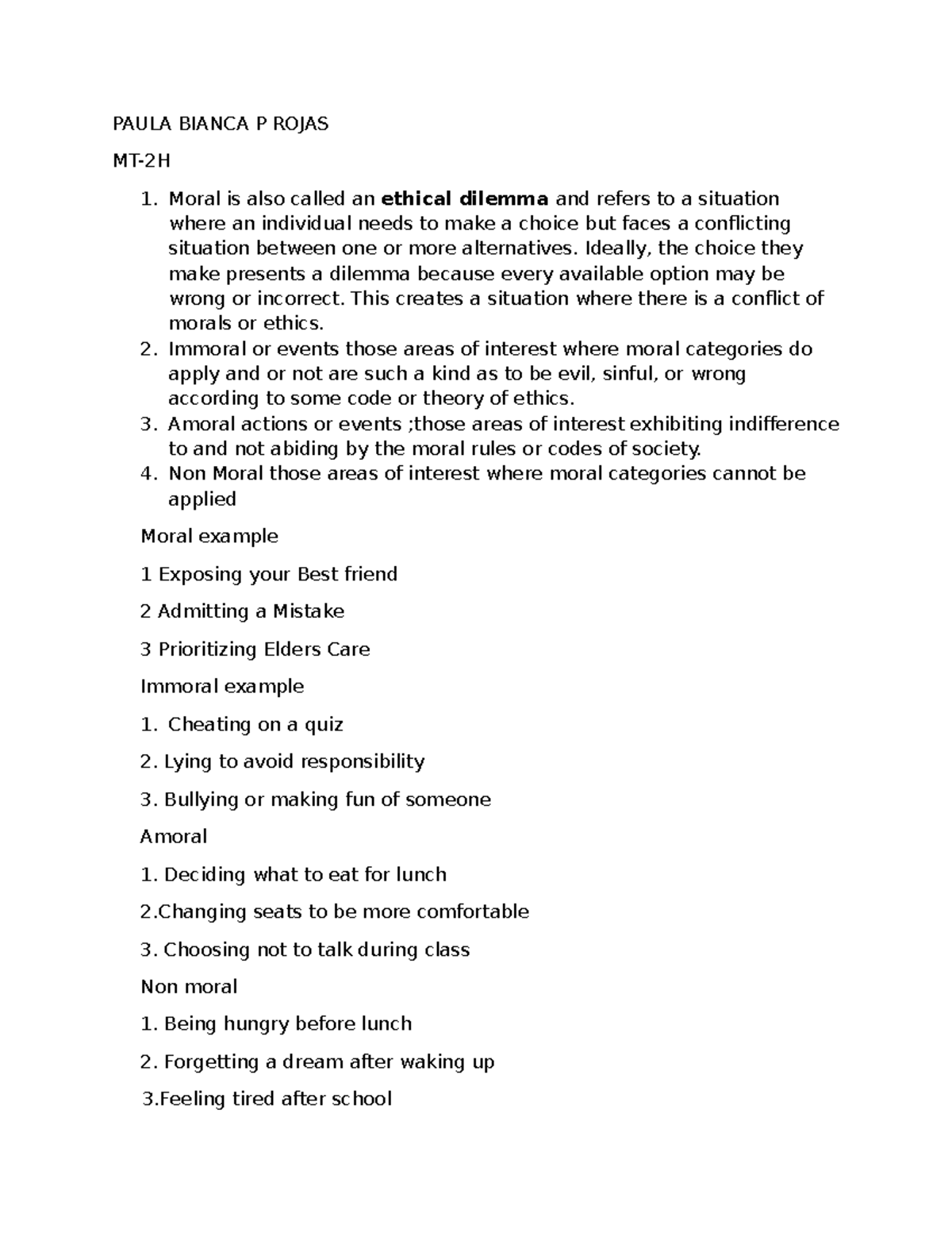 Ethics Overview: Moral, Immoral, Amoral, and Non-Moral Concepts - Studocu