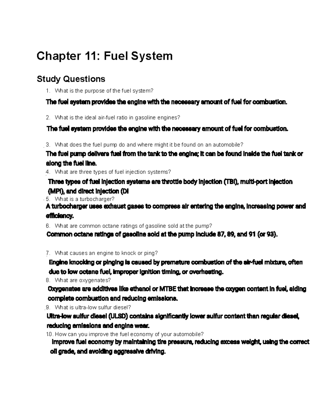 Chapter 11: Fuel System Overview and Key Study Questions - Studocu