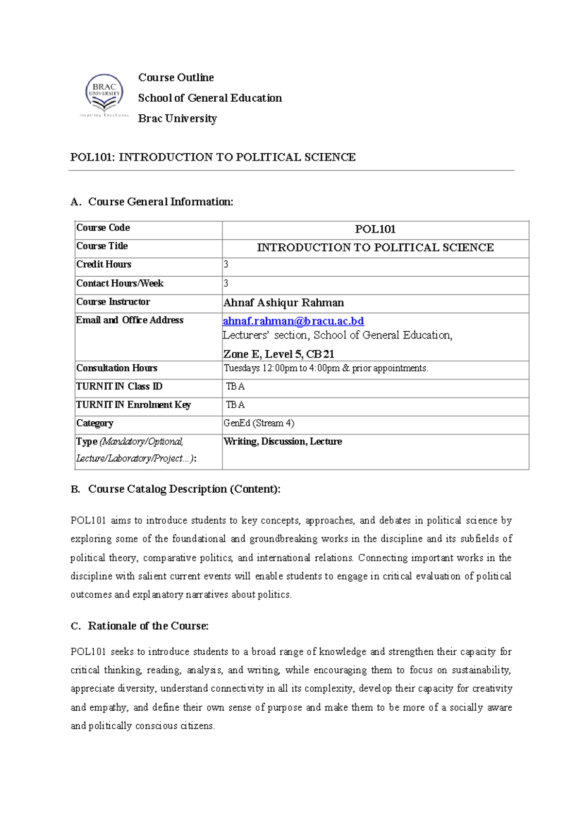 POL101: Fall 2025 Course Outline for Introduction to Political Science ...