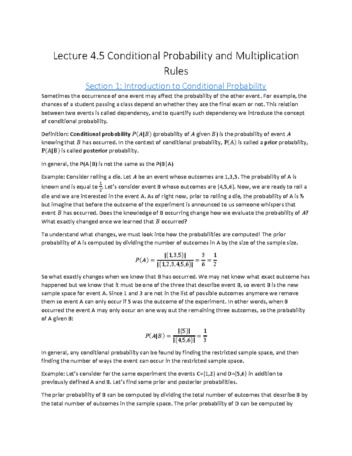 Lecture 4.5: Conditional Probability & Multiplication Rules - Studocu