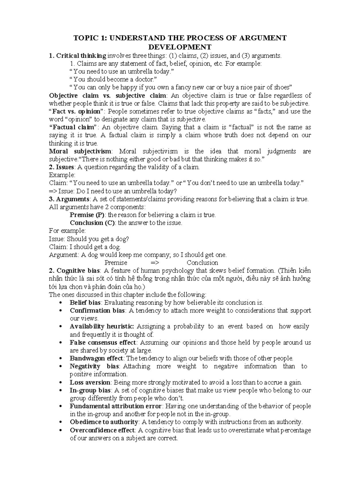 Ck Critical Thinking - Final Exam Review on Argument Development and ...