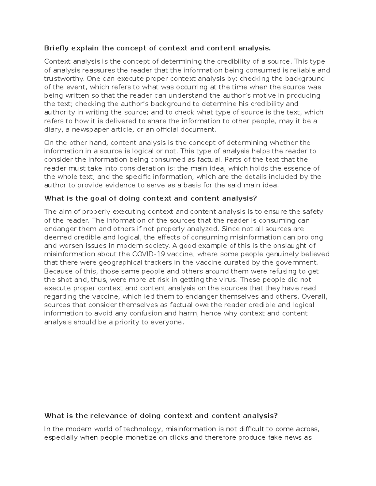 CONTEXT ANALYSIS - Briefly explain the concept of context and content ...