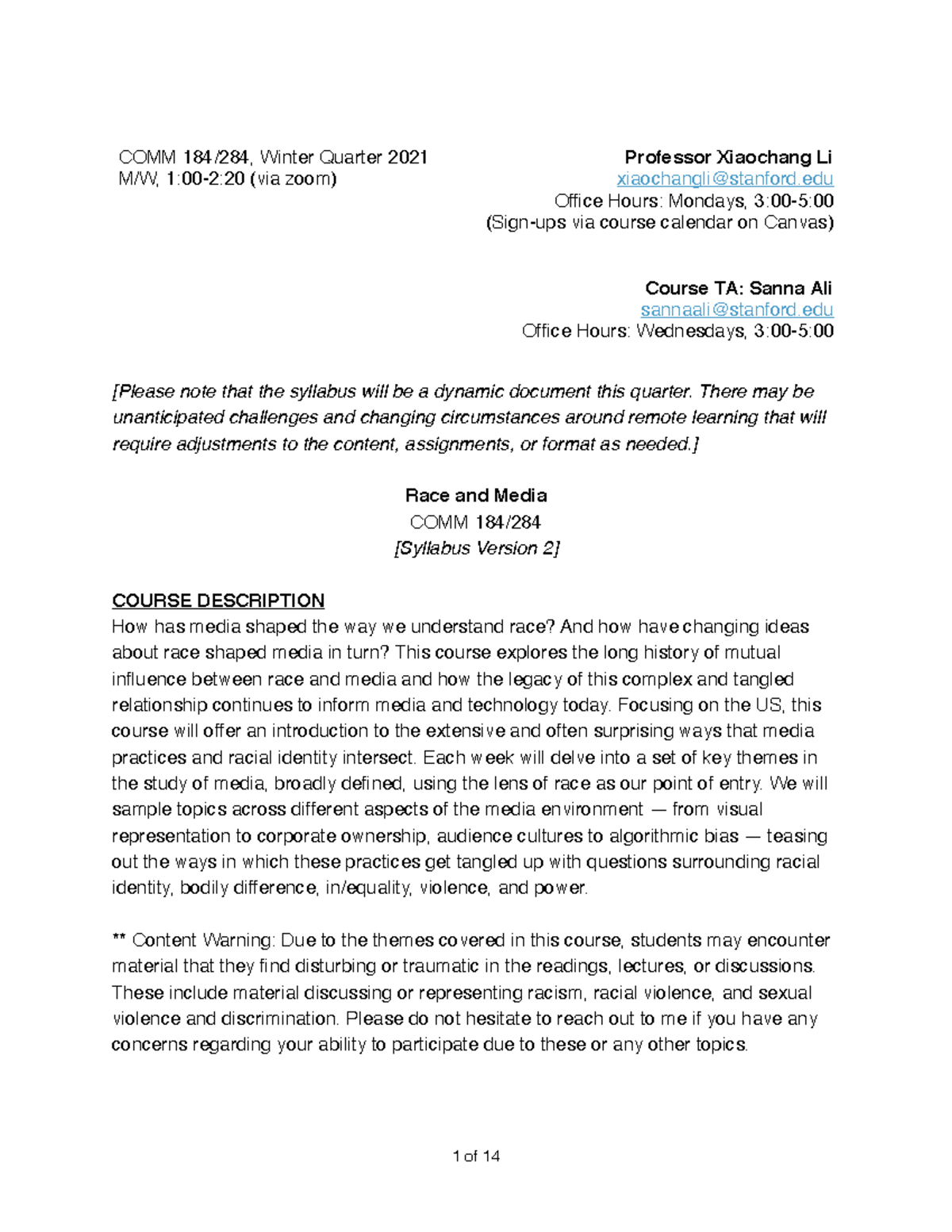 COMM184-284 2021-Syllabus-v2 - [Please note that the syllabus will be a ...