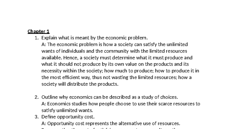 ECON 101: Chapter 1 Q&A on Economic Concepts and Choices - Studocu