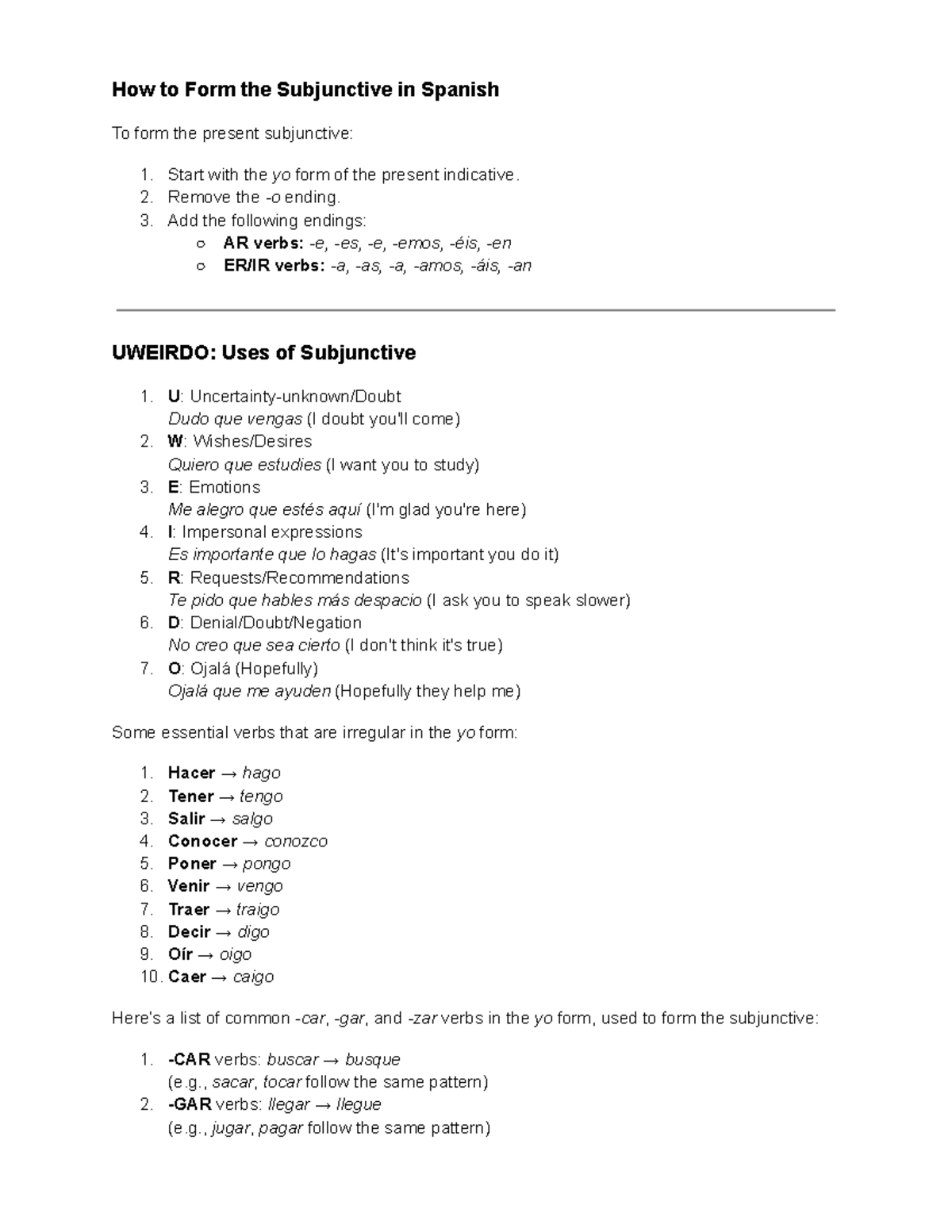Spanish Subjunctive Review: Formation & Uses with Examples - Studocu