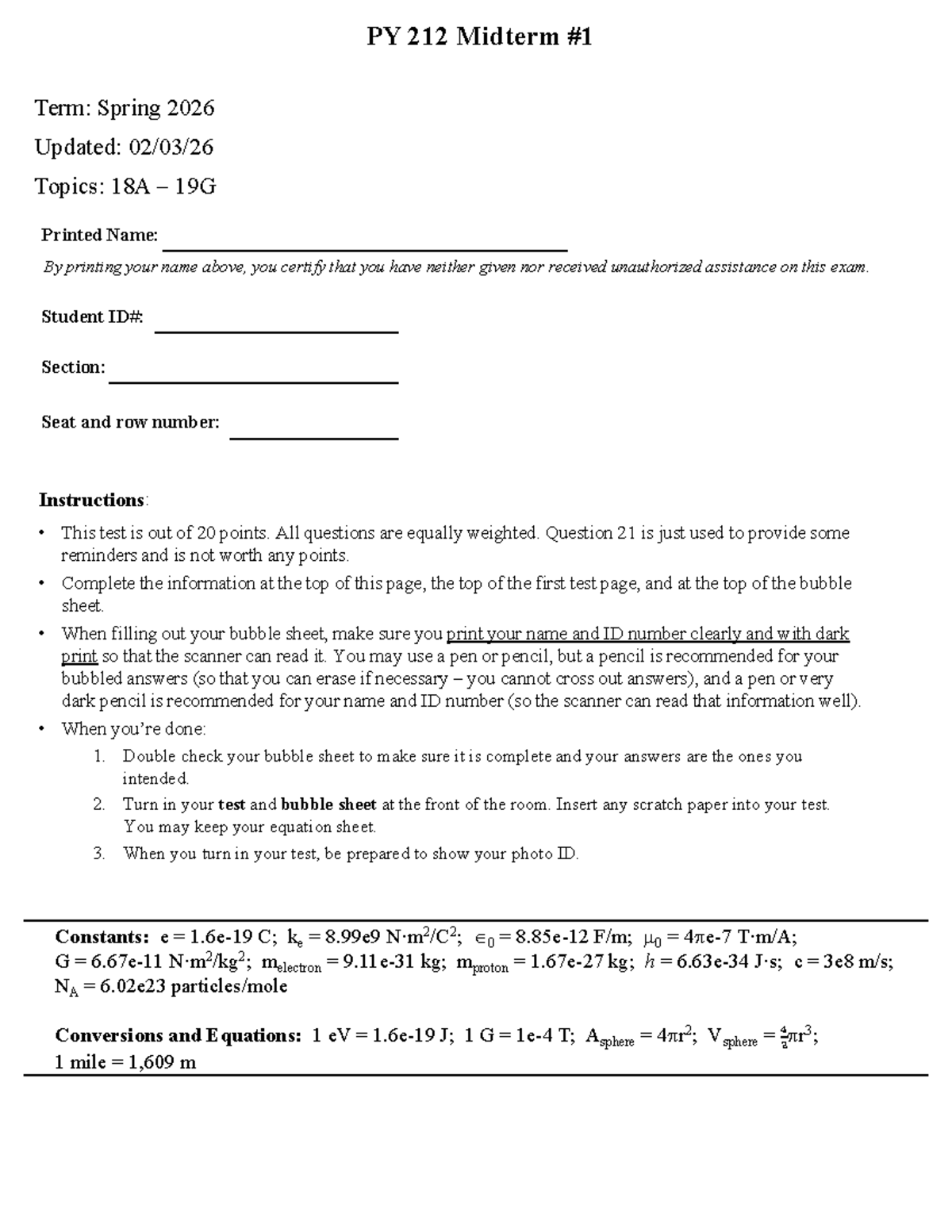 PY 212 Midterm Sample Test: Spring 2026 Practice Exam 1 - Studocu