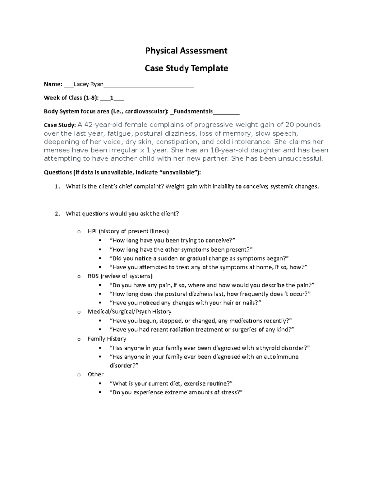 NURS 681 Week 1 Case Study: Physical Assessment Insights - Studocu