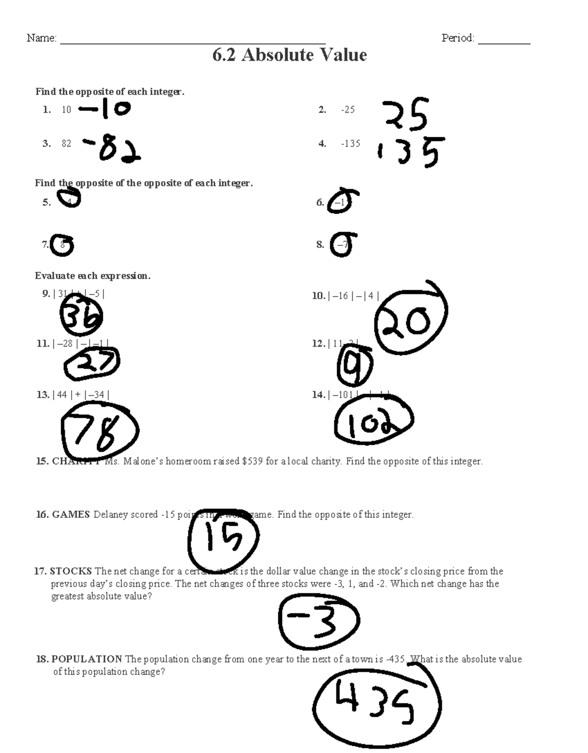 6.2 Absolute Value - Math Exercises and Evaluations - Studocu