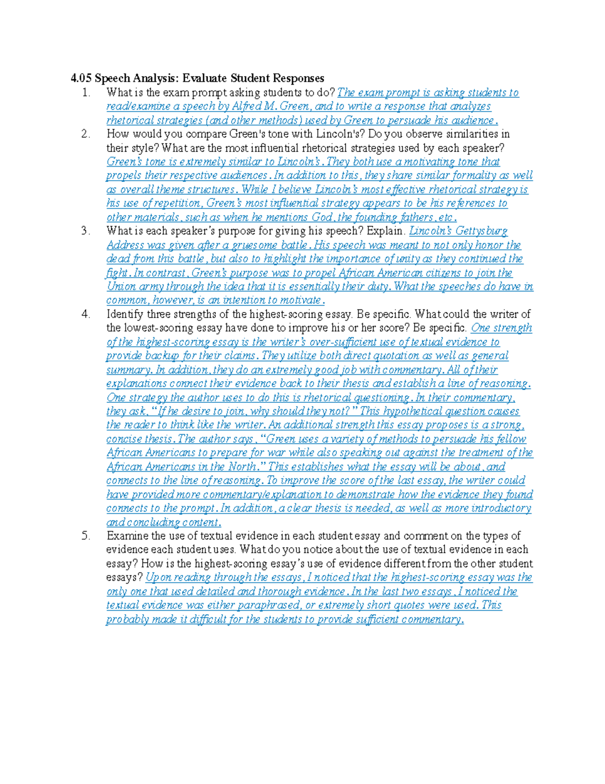 4.05ENG Speech Analysis: Evaluating Student Responses and