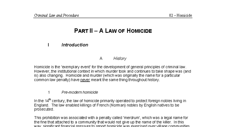 Criminal Law and Procedure 02: Homicide - Comprehensive Overview - Studocu