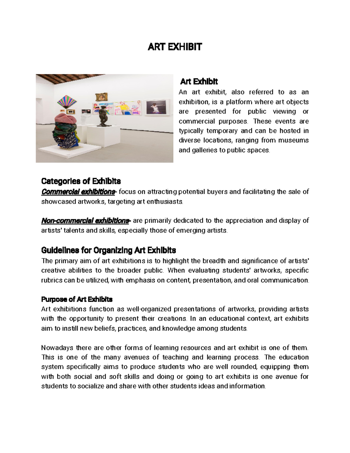 ART 101: Exploring Art Exhibits and Their Impact on Students - Studocu