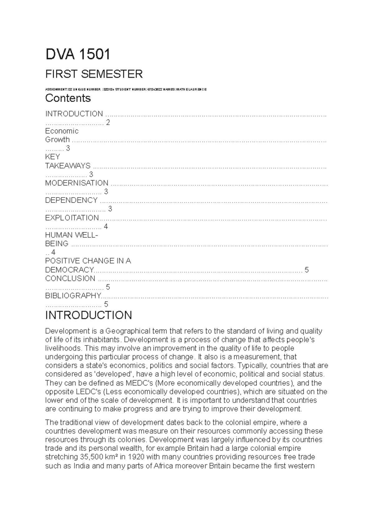 DVA 1501 Assignment 02: Analyzing Economic Development Factors - Studocu