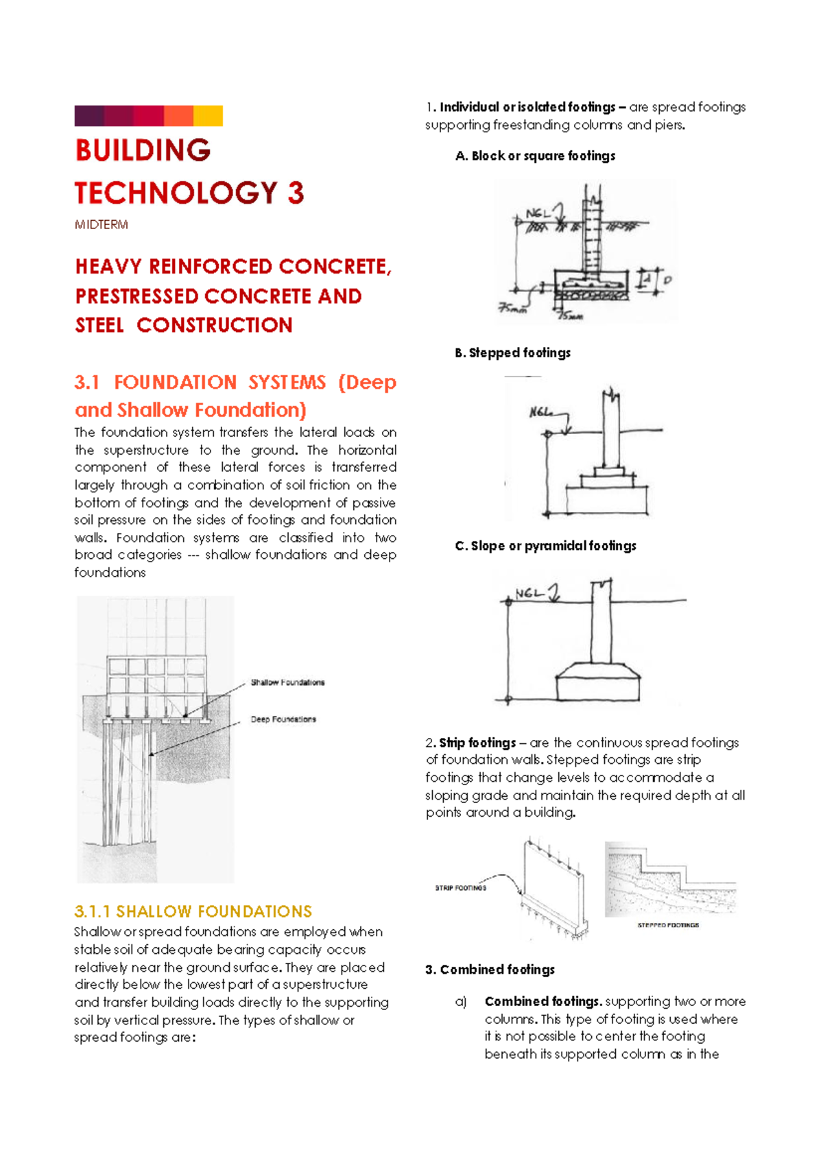 BT3 Midterm - Notes on Heavy Reinforced Concrete & Foundations - Studocu