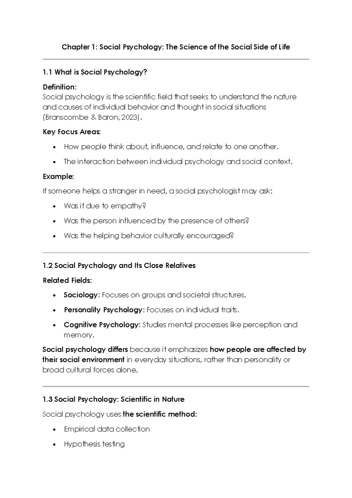 Social Psychology Study Notes: Key Concepts and Theories (PSY 101 ...