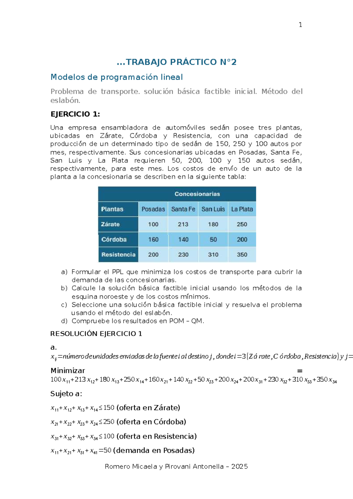 TP3: Problemas de Transporte en Programación Lineal - Ejercicios y ...