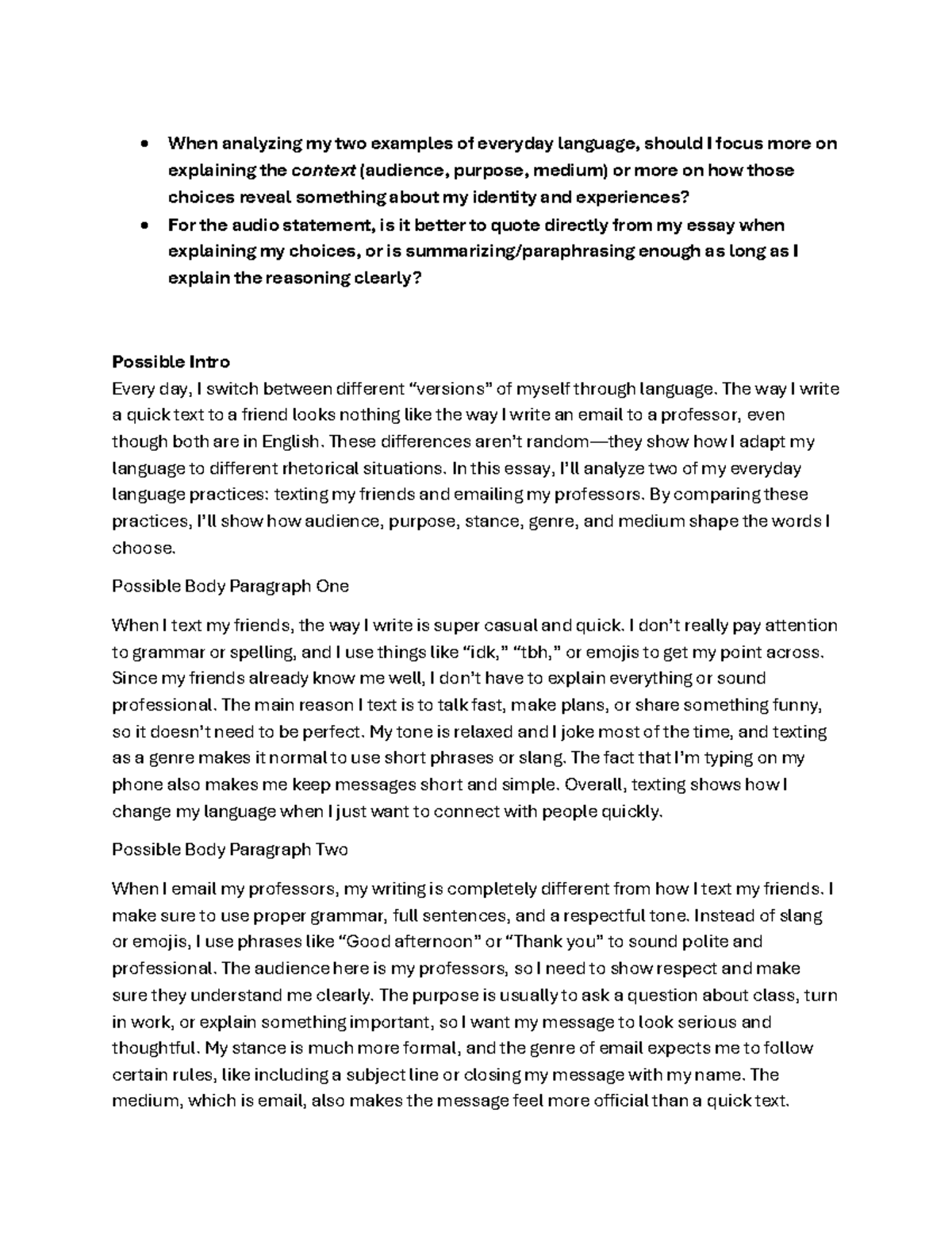Project 1: Language Autoethnography Rough Draft - Kevin Ayensu - Studocu
