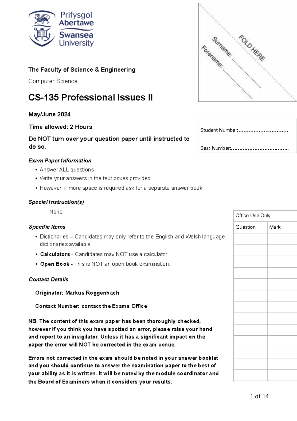 CS-135 2324 - Professional Issues II Exam Answers 2024 - Studocu