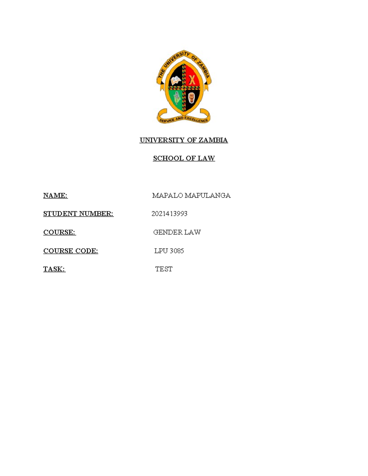 highlighting womens rights - UNIVERSITY OF ZAMBIA SCHOOL OF LAW NAME ...
