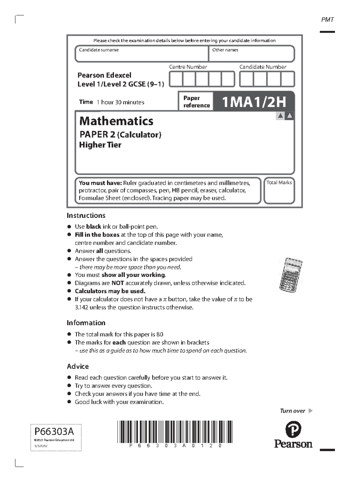 June 2022 QP - Edexcel Level 2 GCSE Maths Paper 2 (Calculator) - Studocu