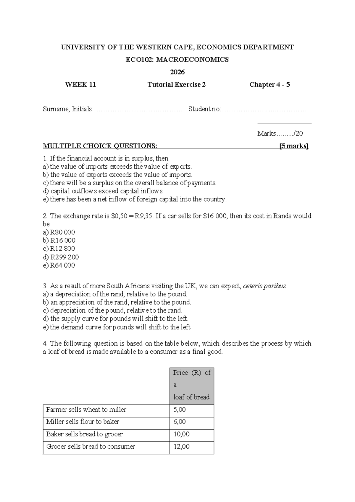 Week 11 ECO102 Macroeconomics Tutorial Exercise 2 Questions - Studocu