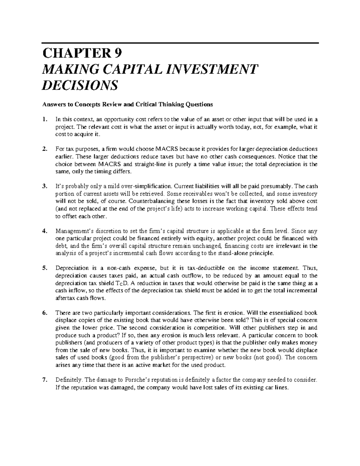 Chapter 9 Capital Investment Decision Solutions for Finance 101 - Studocu