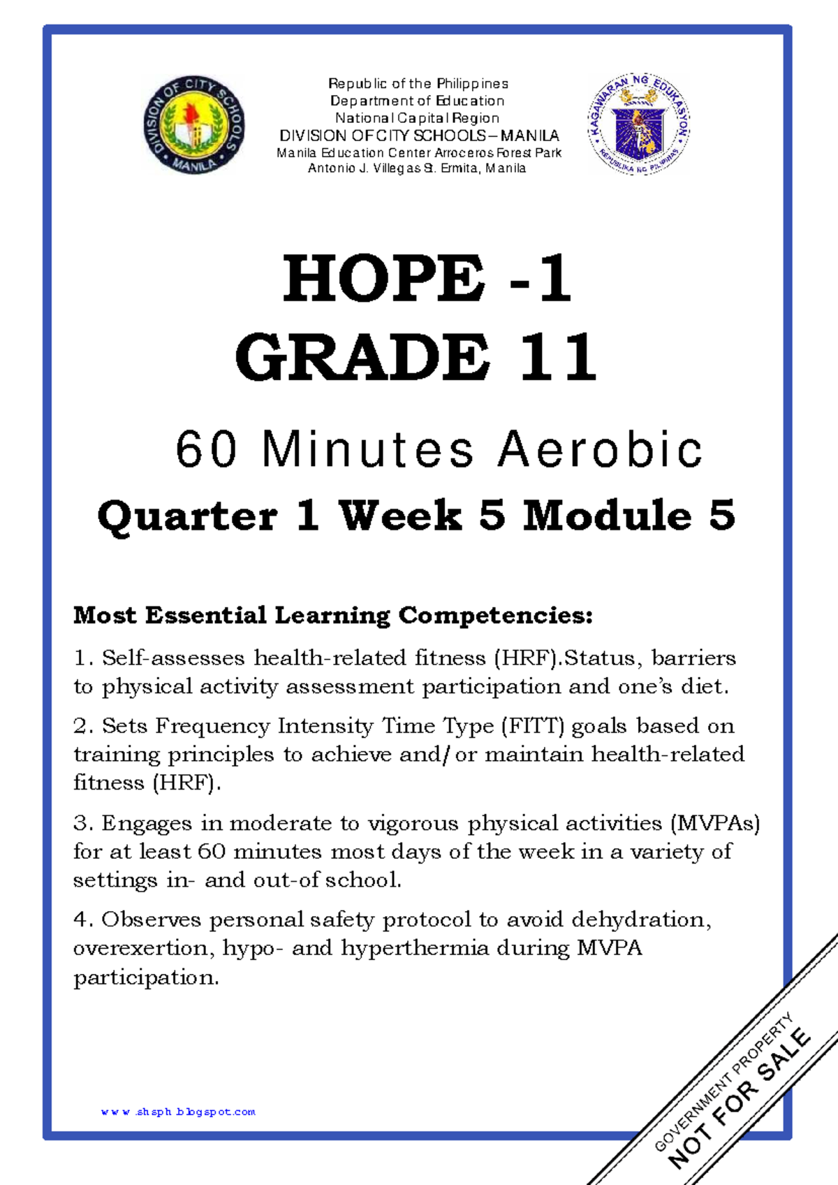 HOPE 1 Q1 W5 Mod5 Lesson 1: 60-Minute Aerobic Engagement - Studocu