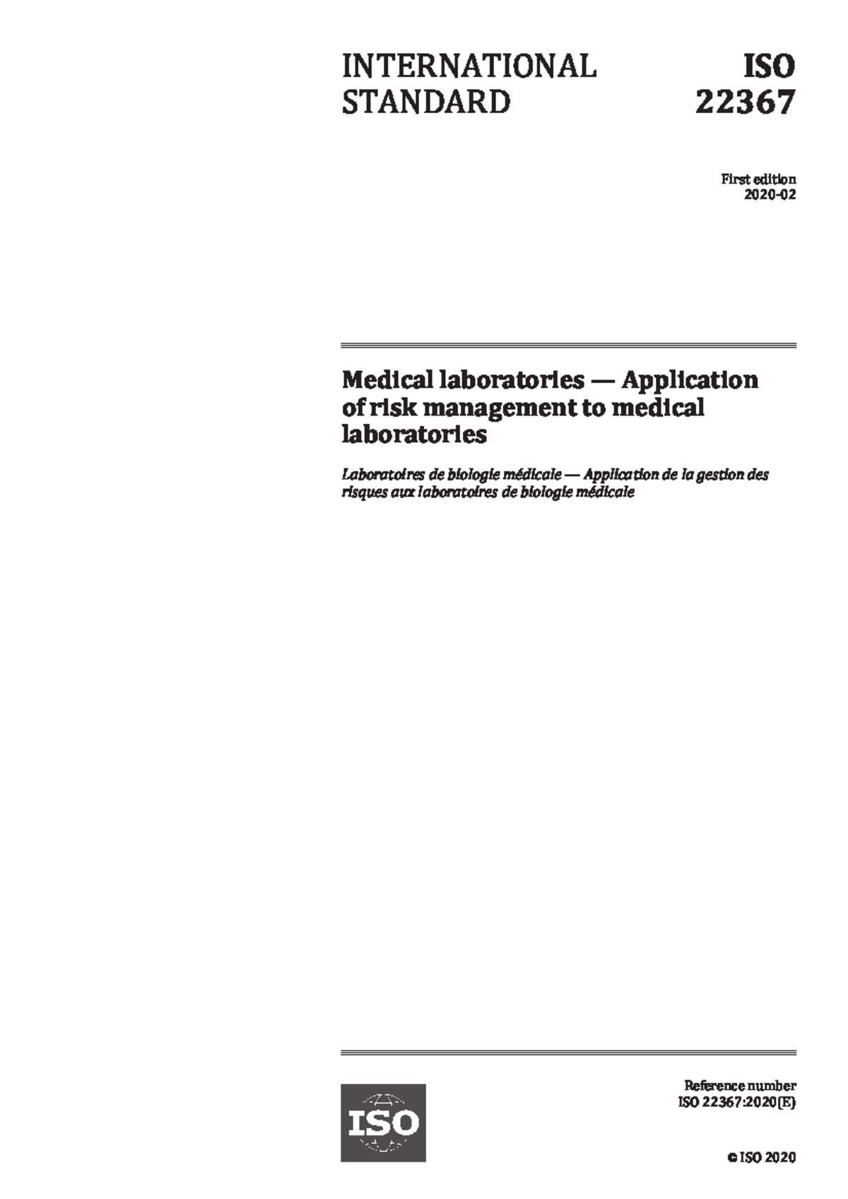 ISO 22367:2020 - Risk Management in Medical Laboratories - Document Preview
