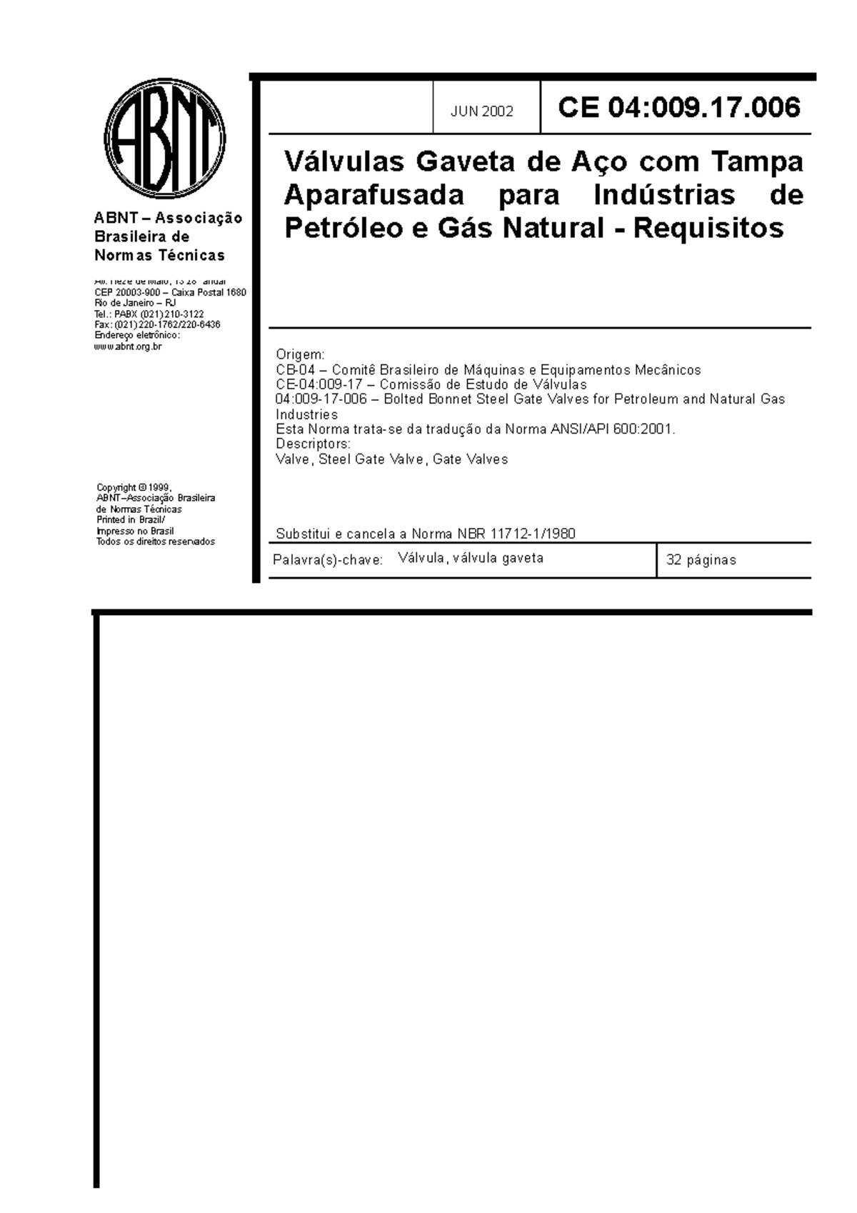 Título: ANSI/API 600 - Steel Gate Valves for Oil & Gas Industries ...