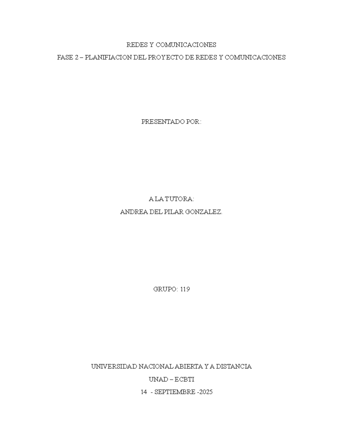 Planificación del Proyecto de Redes y Comunicaciones - Fase 2 UNAD - Document Preview