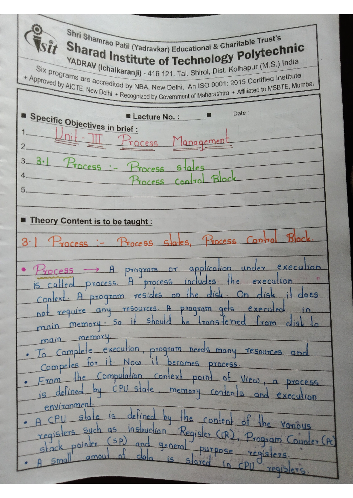 OSY Chapter 3 - sit Sharad Shri Shamrao Institute Patil (Yadravkar) of ...