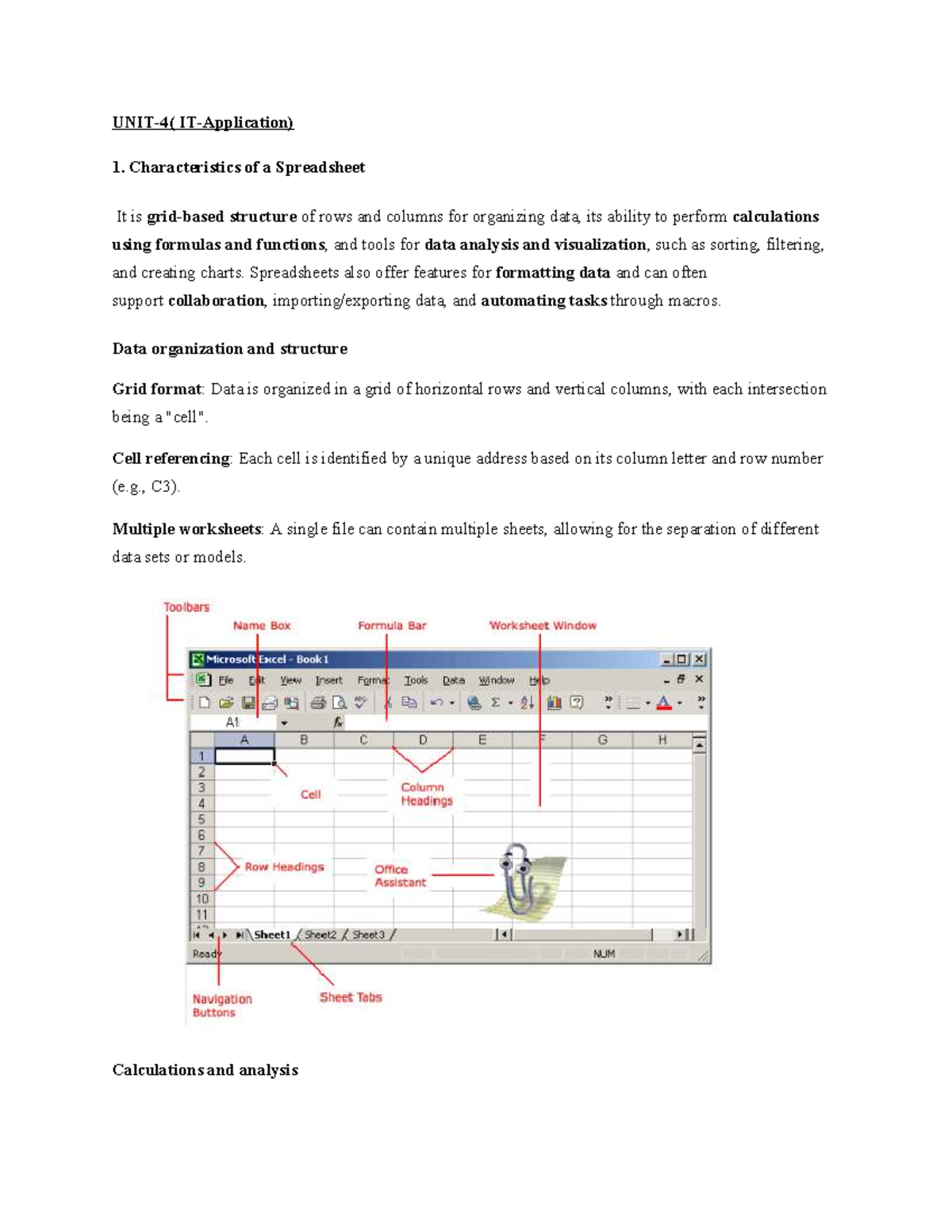 Characteristics and Functions of Spreadsheets - UNIT-4(IT App) - Studocu