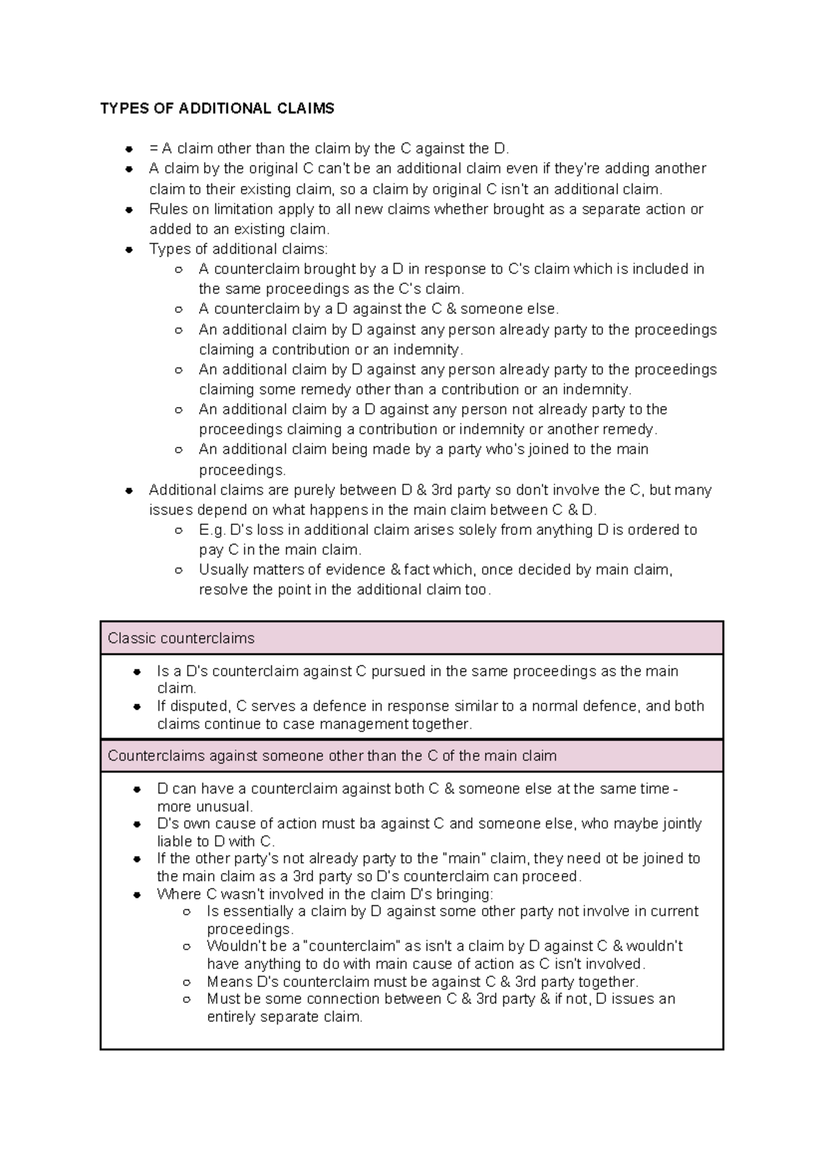 3. Additional Claims: Understanding Types and Procedures - Studocu