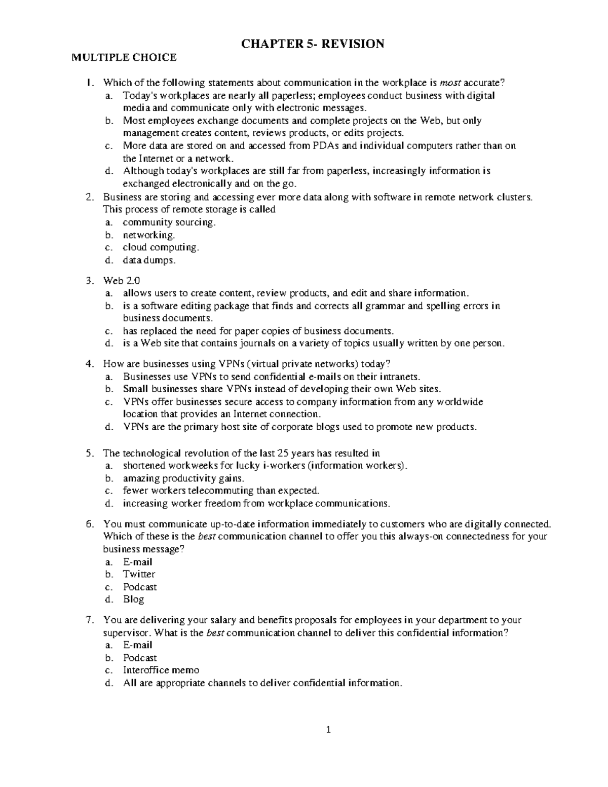 CHAPTER 5 REVISION QUESTIONS FOR BUSINESS COMMUNICATION - Studocu